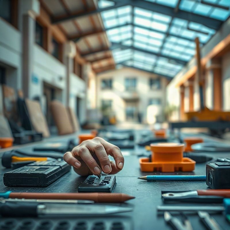 Mãos de um técnico testando um celular sobre a bancada organizada